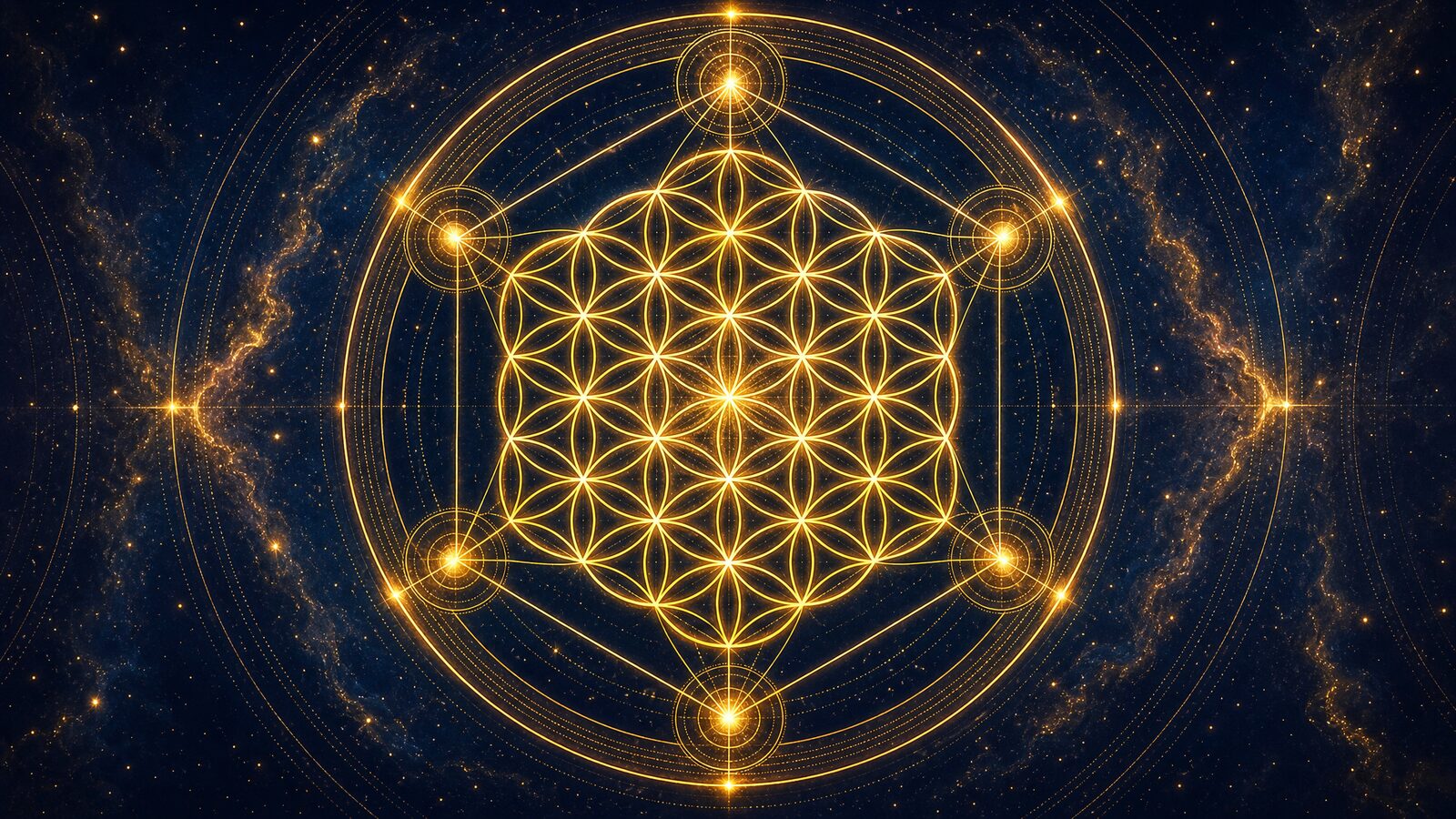Sacred geometry mandala in gold and deep navy