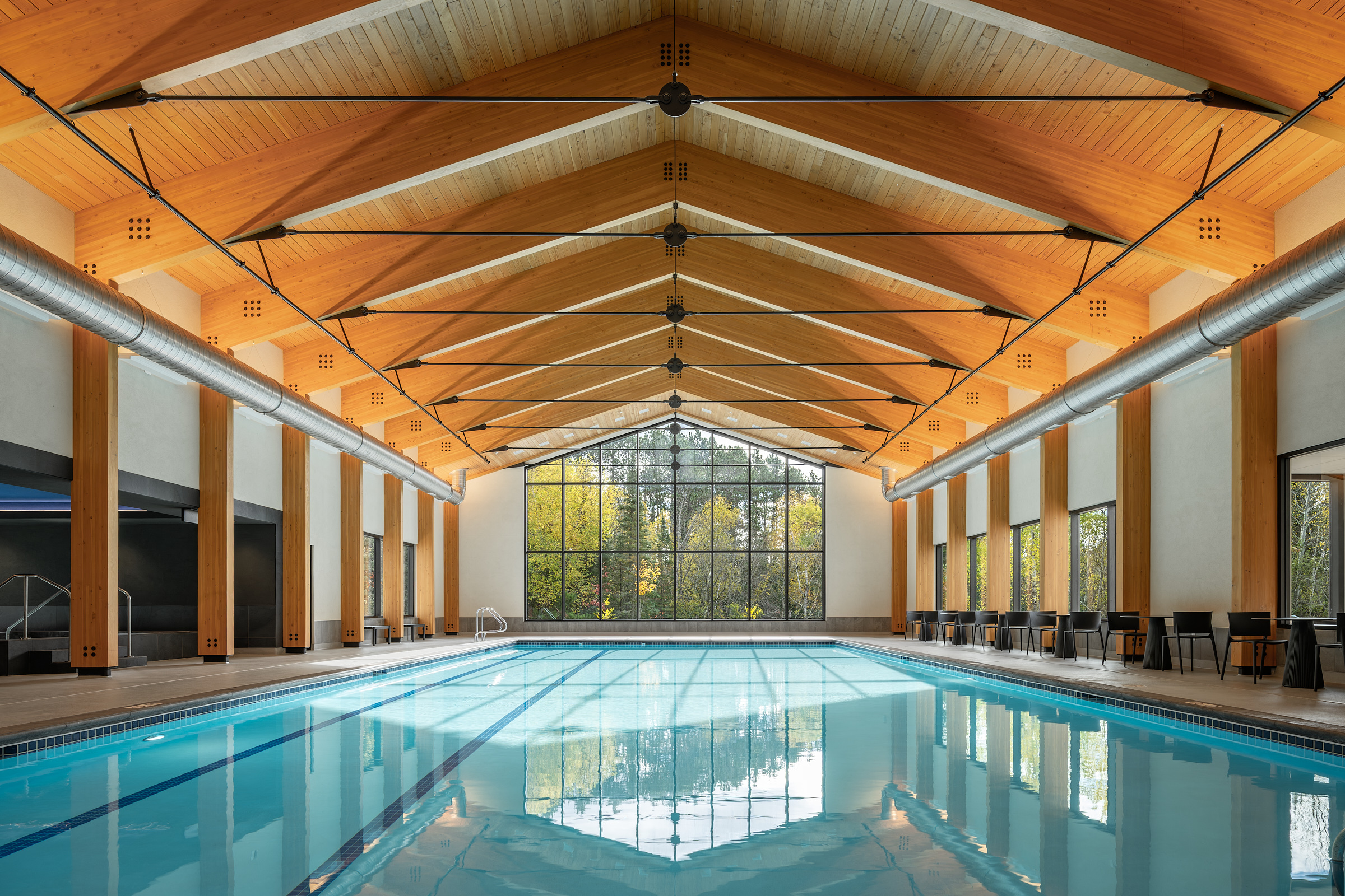 Clean modern indoor adults' lap and leisure swimming pool