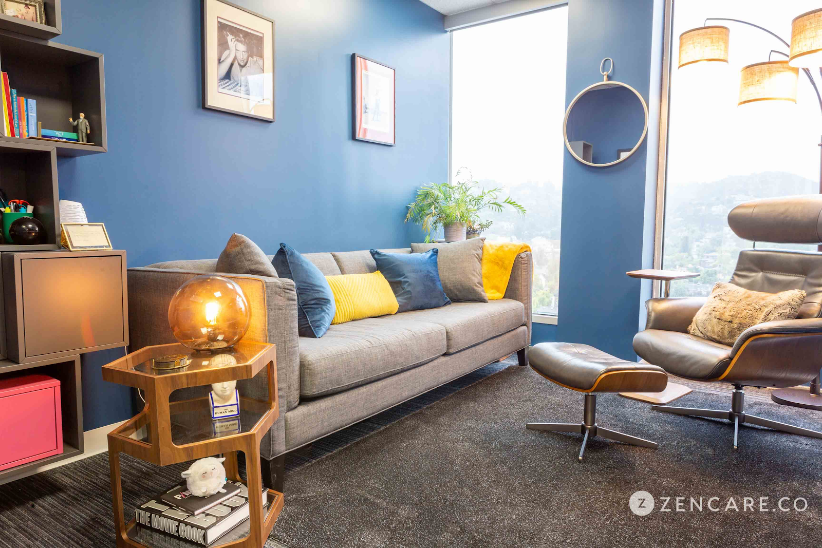 Warm, calming counseling and therapy office with comfortable seating