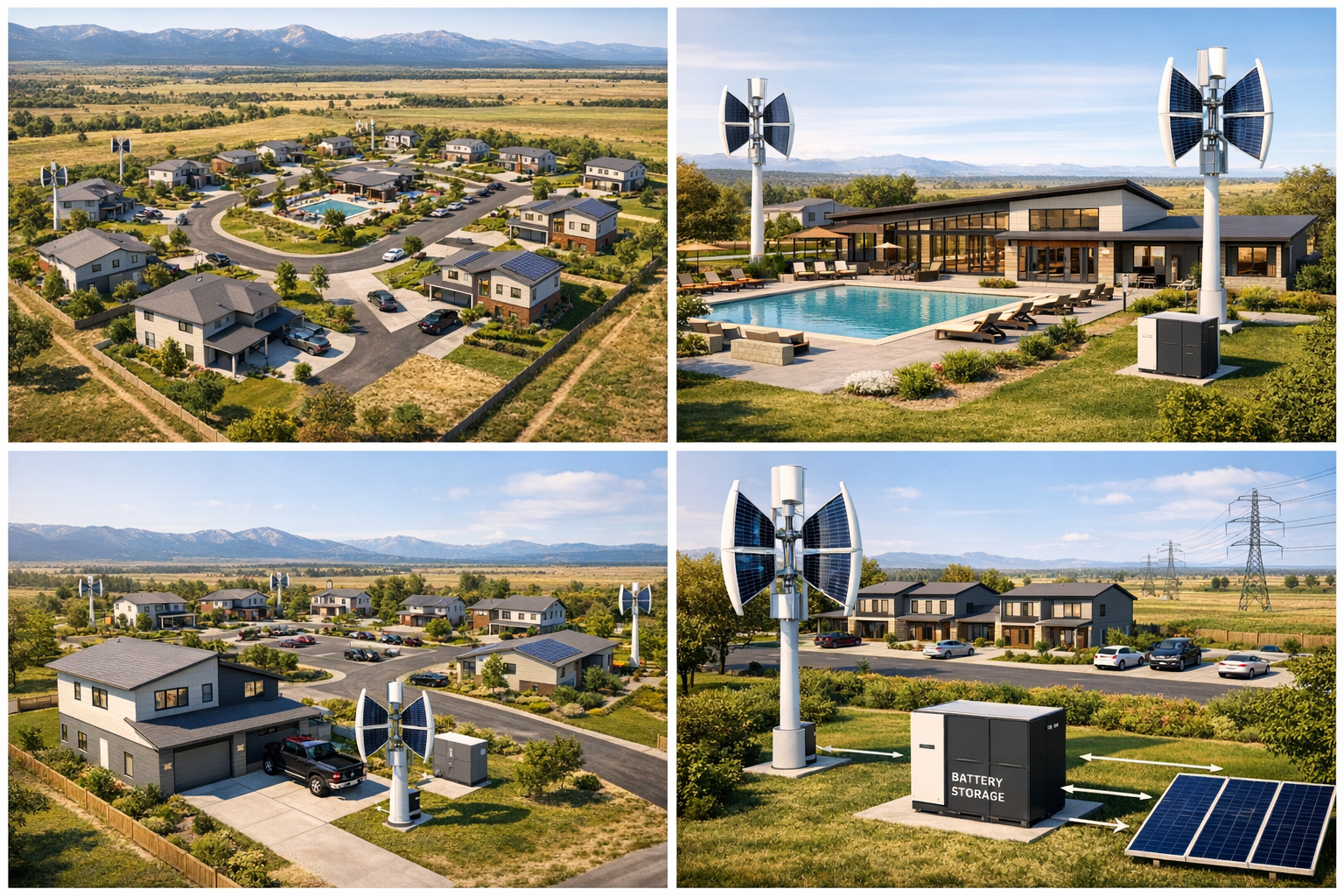 Energy-efficient affordable housing community with solar panels and green infrastructure